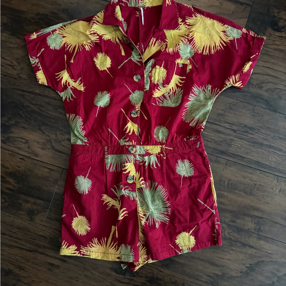 Free People Red and Yellow Floral Jumpsuit